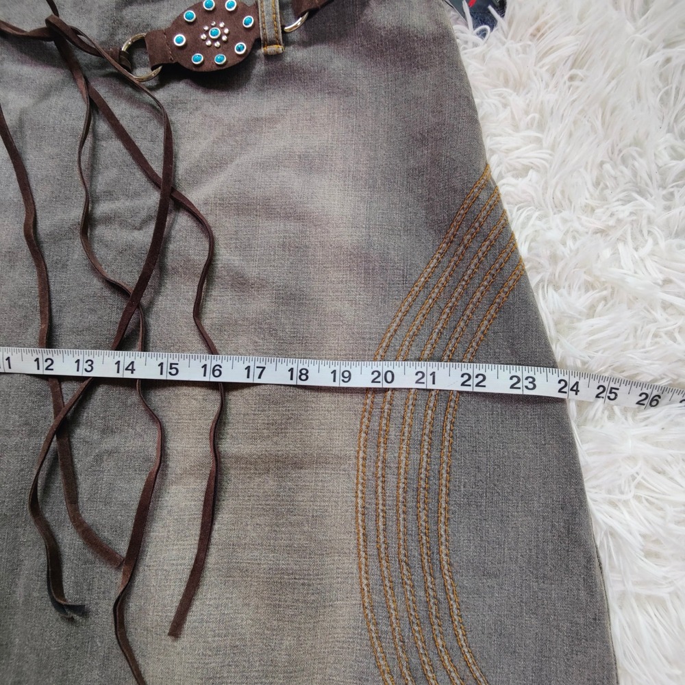 Gloria Vintage Y2K Deadstock Denim Mini Skirt Western Turquoise Belt Festival XL - Picture 6 of 7